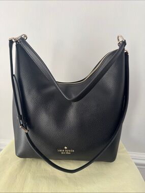 kate spade Black Pebbled Leather Hobo with Gold Hardware